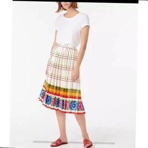 J Crew  Gorgeous Pleated Midi Skirt Floral Border  Silky Satin And  Sz 2 NEW